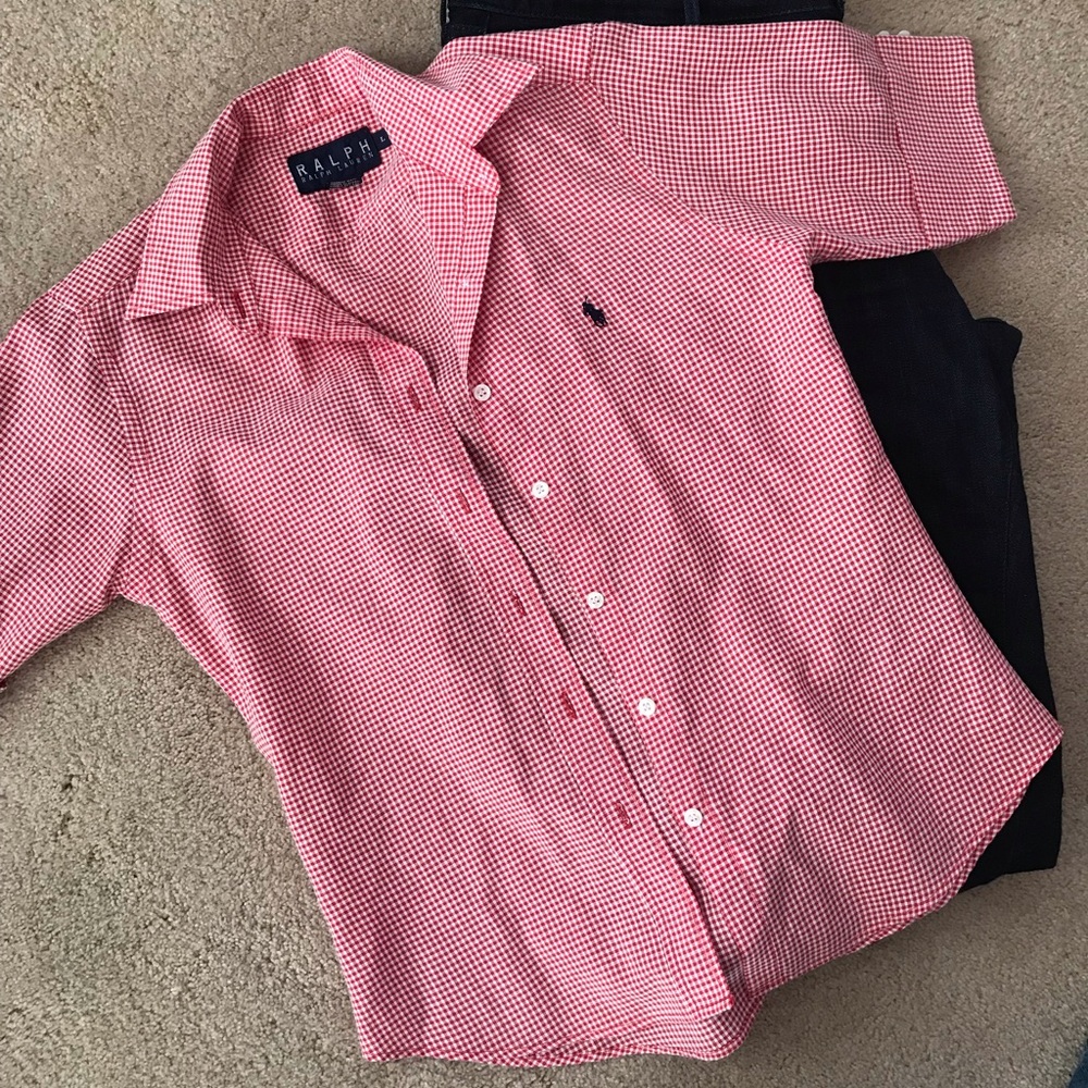 Ralph Lauren red plaid button down, size L